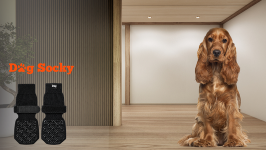 Cocker Spaniel in moderne ruimte met Dog Socky antislip hondensokken