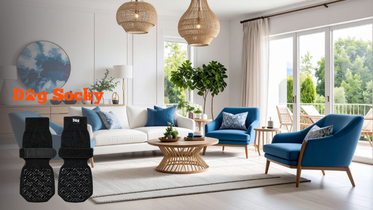 Scandinavische woonkamer met vloerkleed, huis seniorproof maken voor je hond