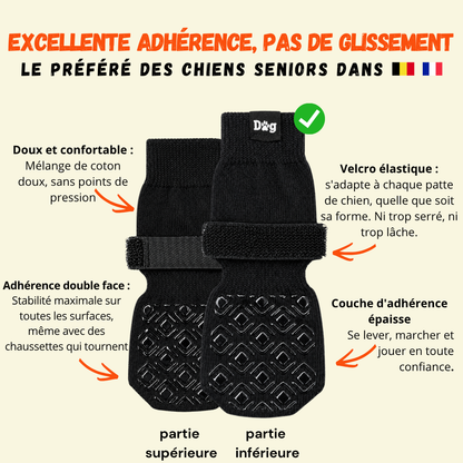 Chaussettes antidérapantes pour chien avec adhérence silicone double face et velcro élastique — vue dessus et dessous