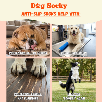 Anti-slip dog socks help with paw licking, wound protection, and protect floors and furniture from scratches