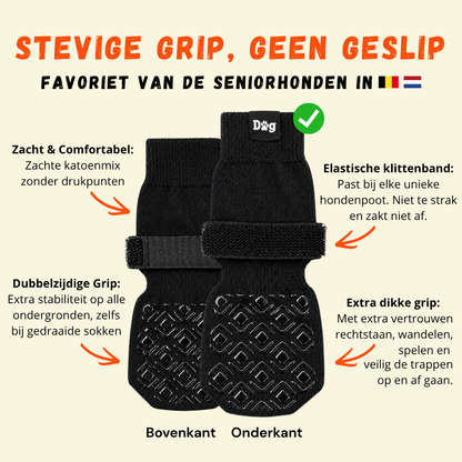 Dog Socky features — dubbelzijdige siliconen grip klittenband antislip hondensokken pootbeschermer hondenschoenen