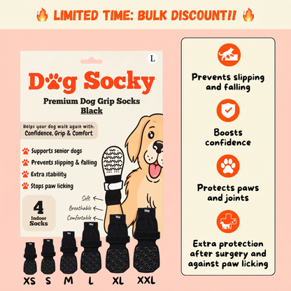 Dog Socky anti-slip dog socks 4-pack in sizes XS, S, M, L, XL and XXL with bulk discount