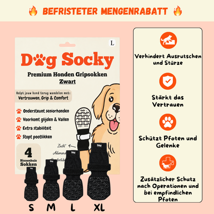 Dog Socky Hundesocken Größen S, M, L und XL — rutschfeste Stoppersocken im 4er-Set